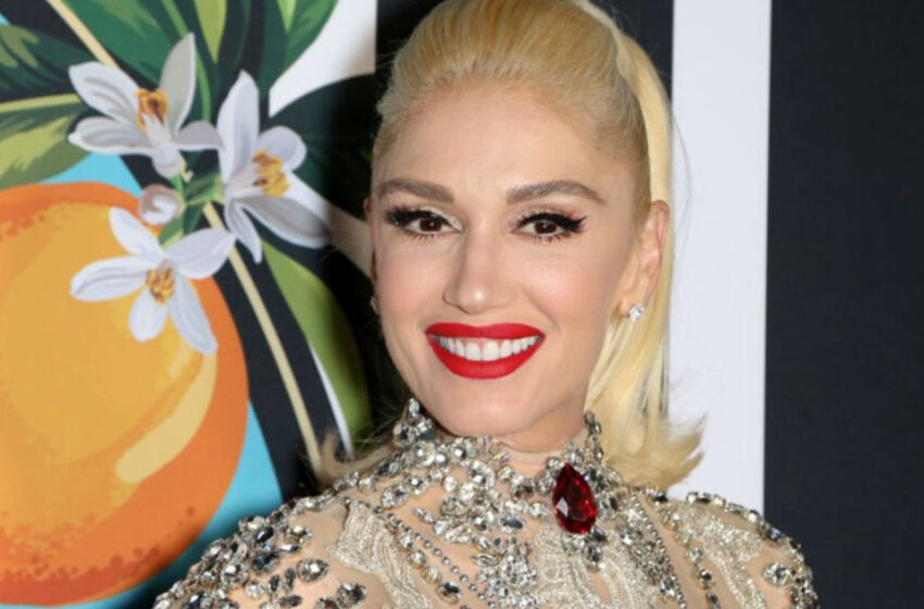  Gwen Stefani presume de piernas envidiables con medias de red mientras viste un mini vestido rosa y botas a juego.