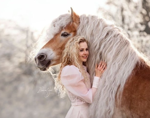  “Sesión de fotos mágica”: ¡Mujer y su caballo parecen gemelos de cuento de hadas!