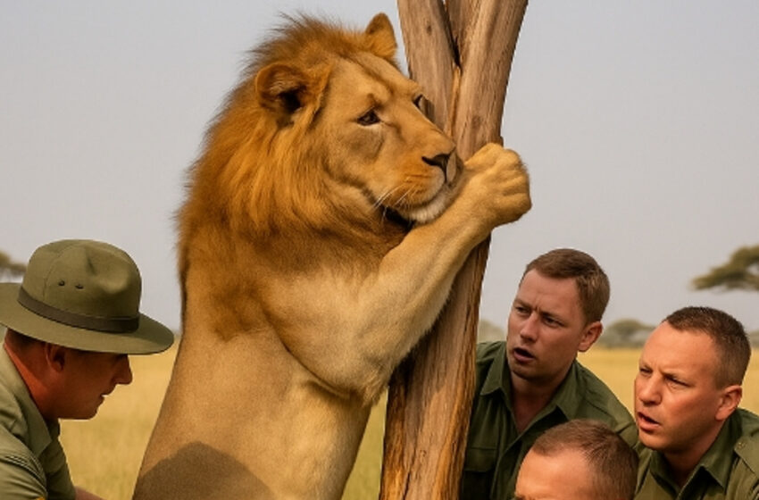 Il leone era rimasto incastrato con la testa in un albero ramificato per tre giorni, ormai rassegnato a non essere salvato. Quello che i ranger che lo trovarono riuscirono a fare cambiò per sempre le loro vite.