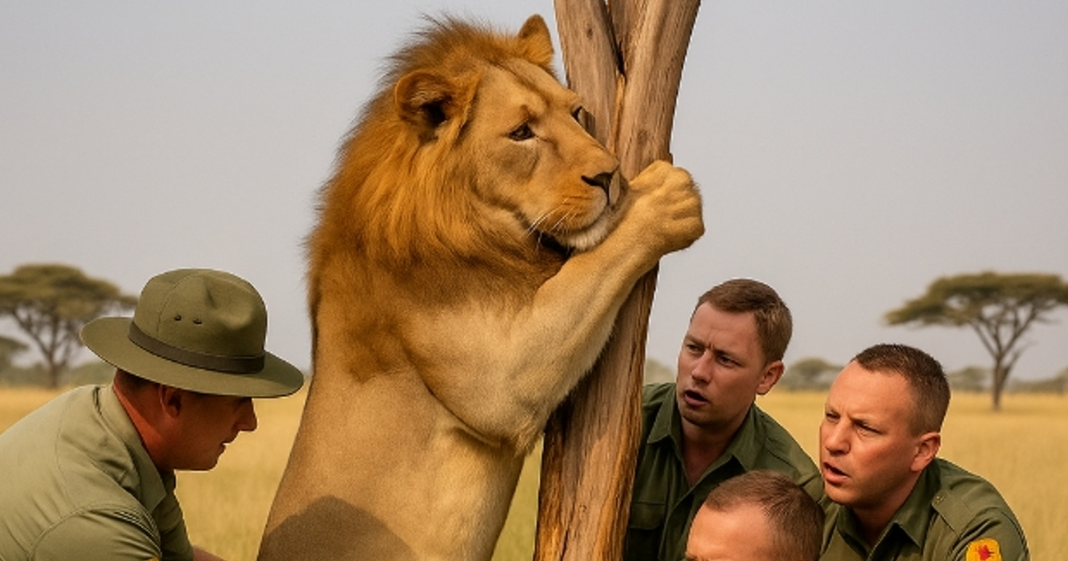 Il leone era rimasto incastrato con la testa in un albero ramificato per tre giorni, ormai rassegnato a non essere salvato. Quello che i ranger che lo trovarono riuscirono a fare cambiò per sempre le loro vite.