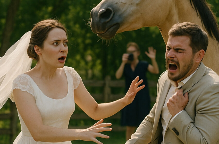 Durante una sesión de fotos de bodas, mi caballo de repente empezó a relincharle a mi novio y luego lo mordió: pensé que estaba loca, pero luego noté algo