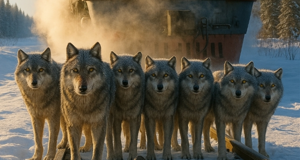 Una manada de lobos bloqueó el paso de un tren en la taiga siberiana. Cuando el maquinista se dio cuenta de a quién estaban protegiendo, se le cortó la respiración.