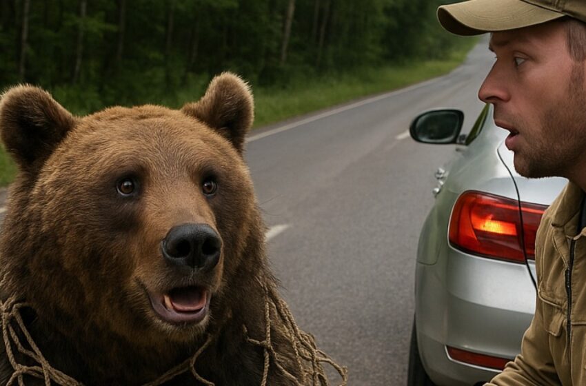  En la carretera, noté a un oso que estaba enredado en una red y no podía salir: me detuve y ayudé al oso, pero luego sucedió algo inesperado.