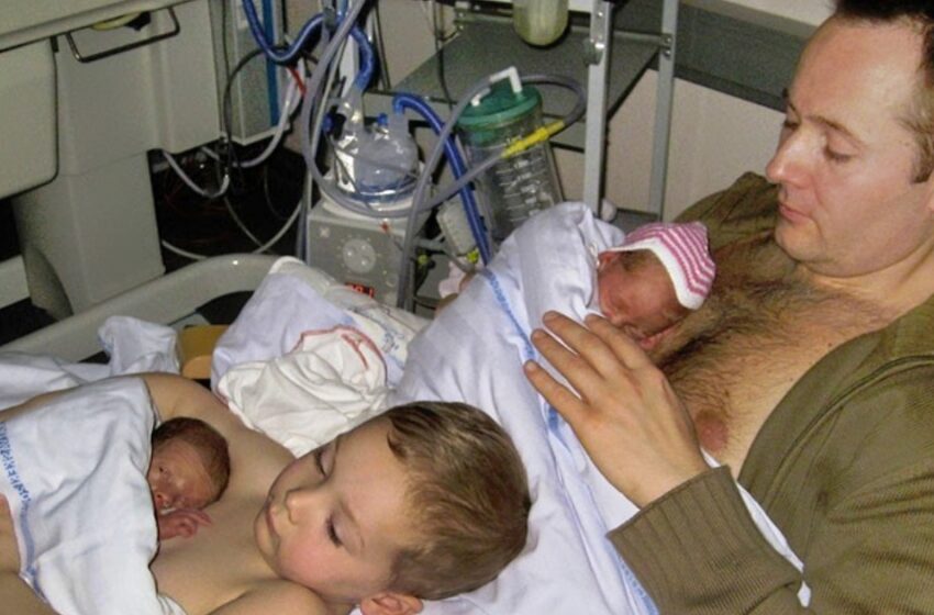  El conmovedor vínculo piel con piel entre un padre y su hijo con gemelos prematuros se hace viral: ¡Mira las fotos y conoce todos los detalles!