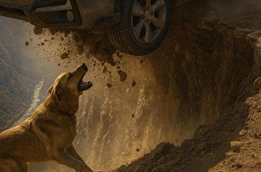  El coche se salió de la carretera y quedó colgando sobre un enorme precipicio. Un instante más y habría sido el desastre… pero entonces el perro del conductor hizo algo inesperado.
