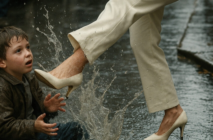  Una mujer poderosa empujó a un niño en un charco, pero una diminuta marca en su mano hizo tambalear su mundo